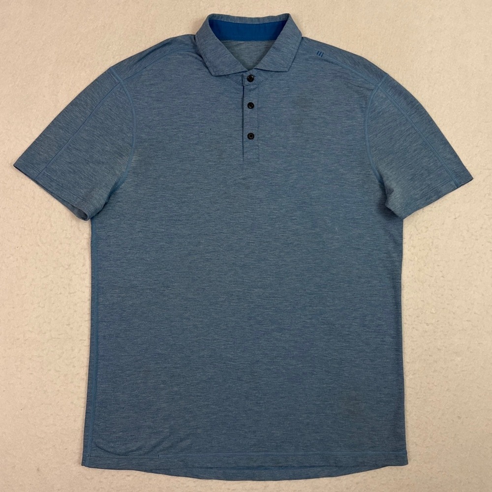 Lululemon Evolution Short Sleeve Polo Shirt Mens XL Heather Blue Golf Activewear